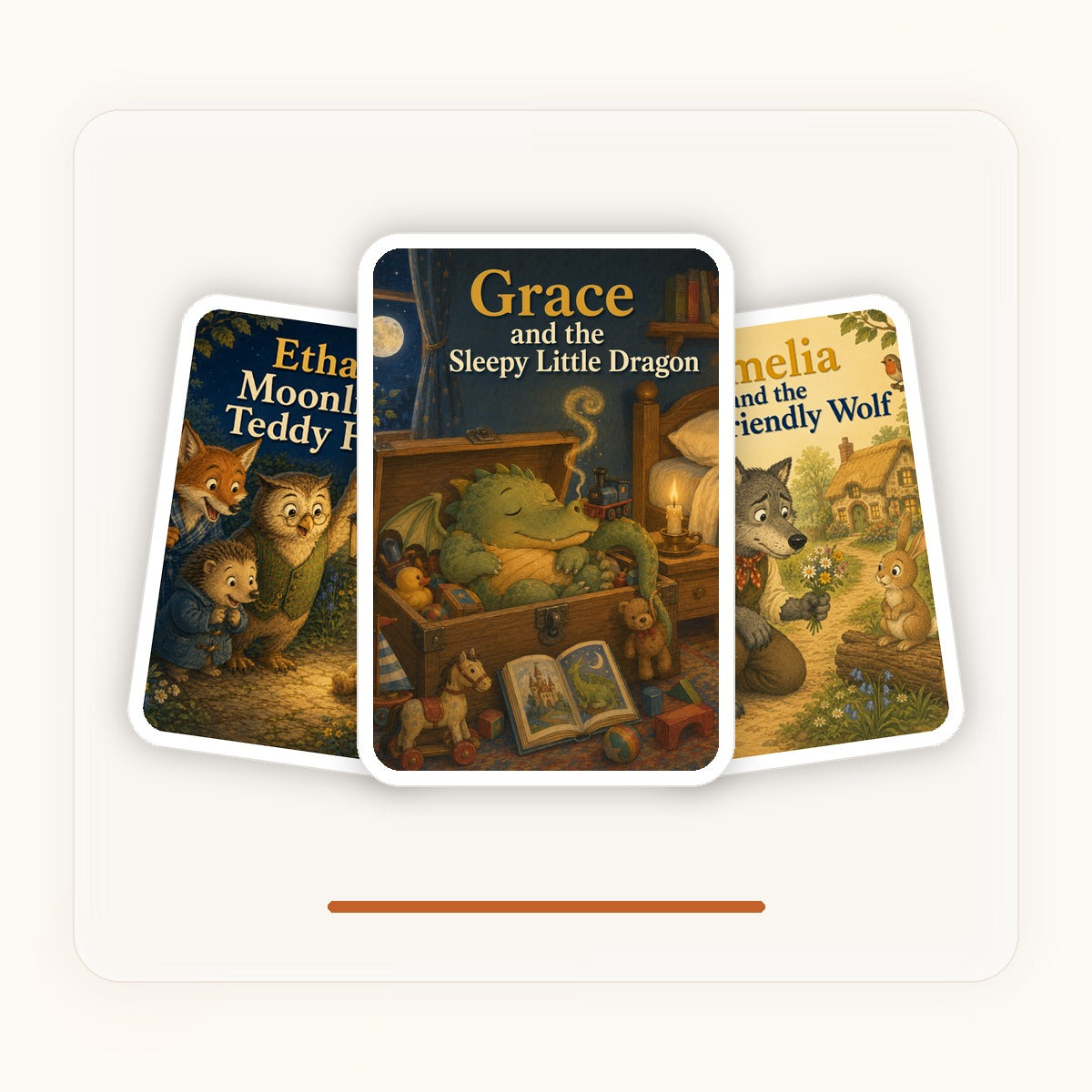 Calmer Bedtime Collection showing three personalised Murmle story covers.