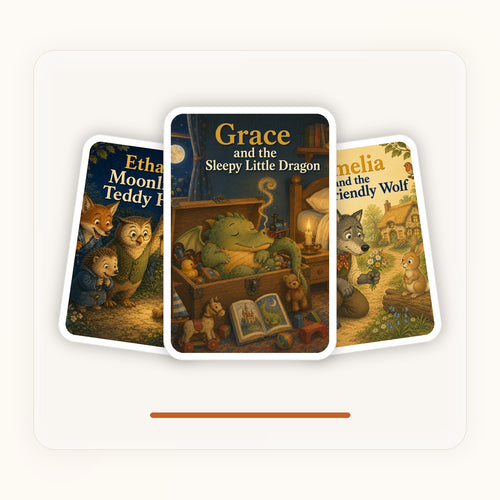 Calmer Bedtime Collection showing three personalised Murmle story covers.