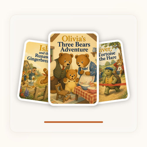 Screen-Free Starter Collection showing three personalised Murmle story covers.