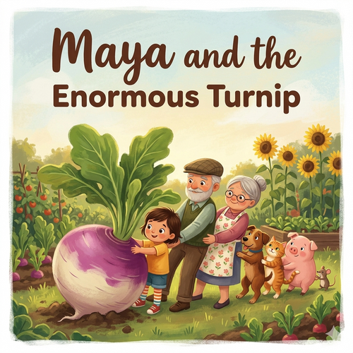Murmle personalised audiobook cover for Maya and the Enormous Turnip.