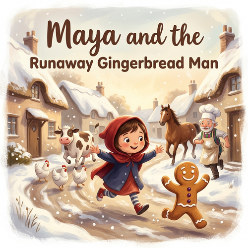 Murmle personalised audiobook cover for Maya and the Runaway Gingerbread Man.