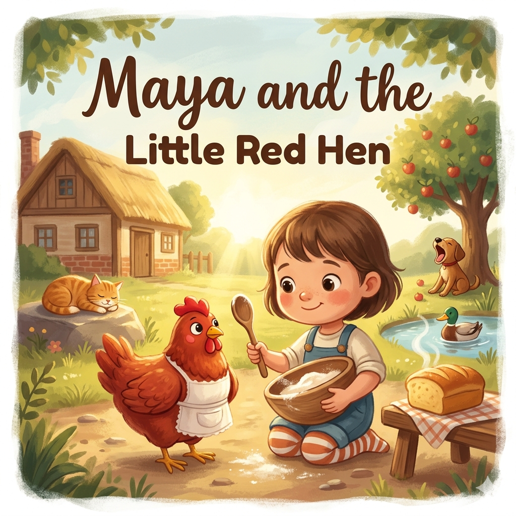 Murmle personalised audiobook cover for Maya and the Little Red Hen.