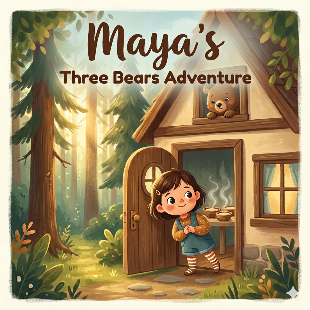 Murmle personalised audiobook cover for Maya's Three Bears Adventure.