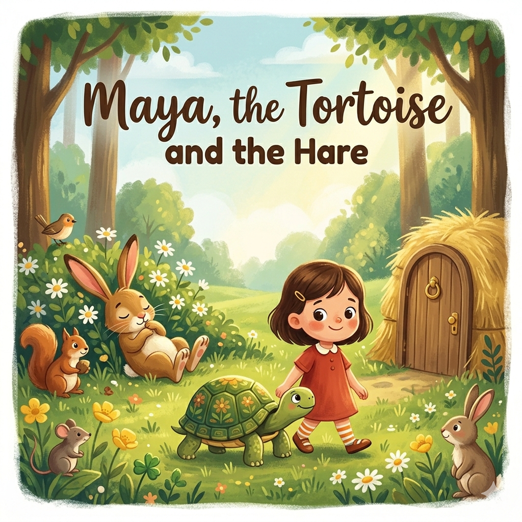 Murmle personalised audiobook cover for Maya, the Tortoise and the Hare.